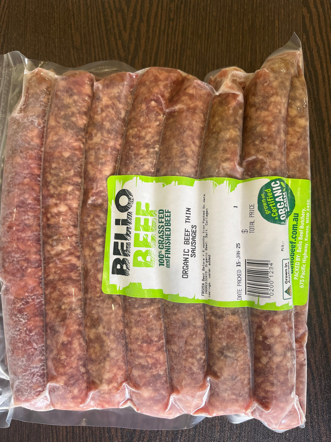 Bello Beef Organic THIN Beef Sausages (1kg)