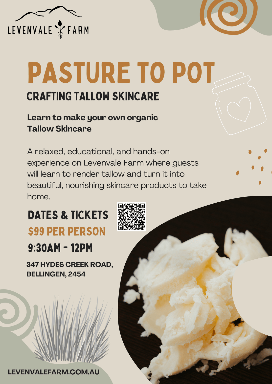 Levenvale Farm Event WORKSHOP: From Pasture to Pot - Crafting Tallow Skincare